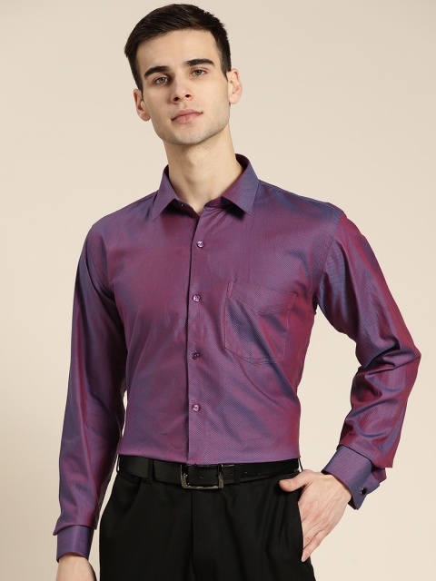 

Hancock Men Purple Dual-Toned Pure Cotton Textured Slim Fit French Cuff Formal Shirt