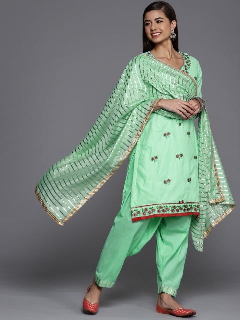 

Chhabra 555 Women Green & Maroon Embroidered Made to Measure Kurta Set
