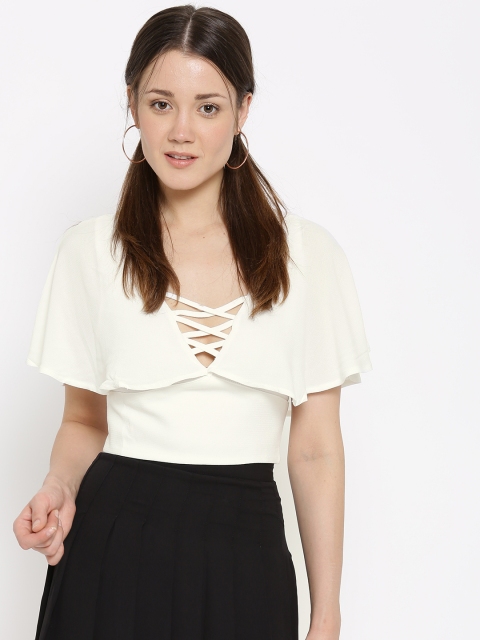 

FOREVER 21 Women Off-White Solid Layered Crop Top