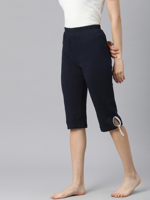 

NOT YET by us Women Navy Blue Cotton Relaxed Fit Lounge Capris