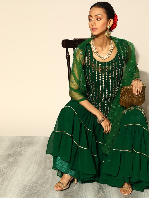 

Chhabra 555 Ethnic Motifs Poly Georgette Kurta Set, Green