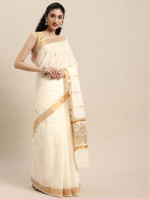 

Thara Sarees Off White Woven Design Pure Cotton Kasavu Saree