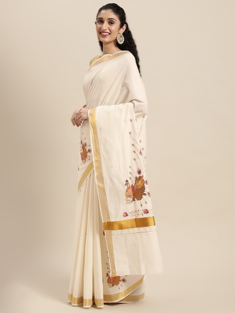 

Thara Sarees Off White Ethnic Motifs Pure Cotton Kasavu Saree