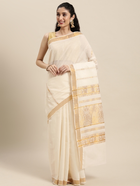 

Thara Sarees Off White Zari Pure Cotton Kasavu Saree