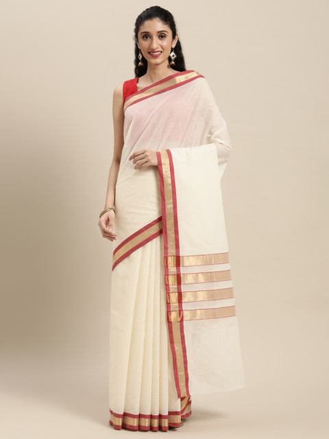 

Thara Sarees Off White Pure Cotton Kasavu Saree