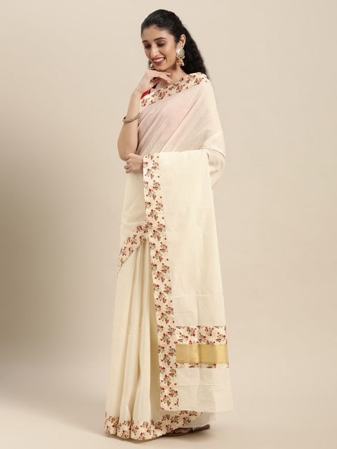 

Thara Sarees Off White & Red Zari Pure Cotton Kasavu Saree