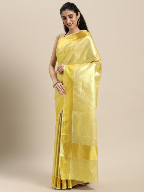 

Thara Sarees Gold-Toned Woven Design Zari Pure Cotton Kasavu Saree