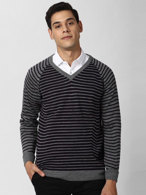 

Peter England Men Black & Grey Striped Sweater Vest