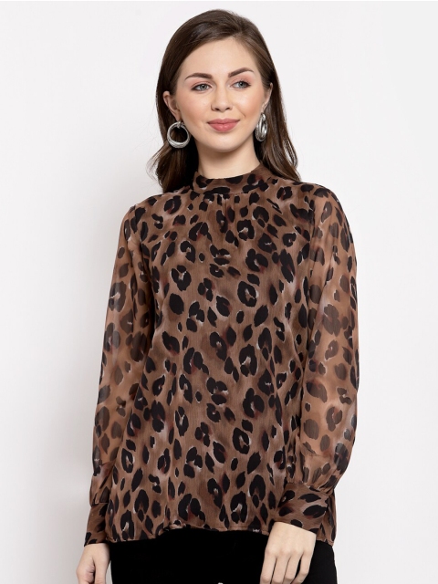 

Jade Garden Brown Animal Printed Chiffon Regular Top