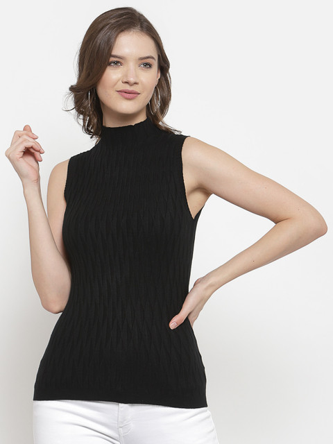 

Mafadeny Women Black Ribbed Pullover