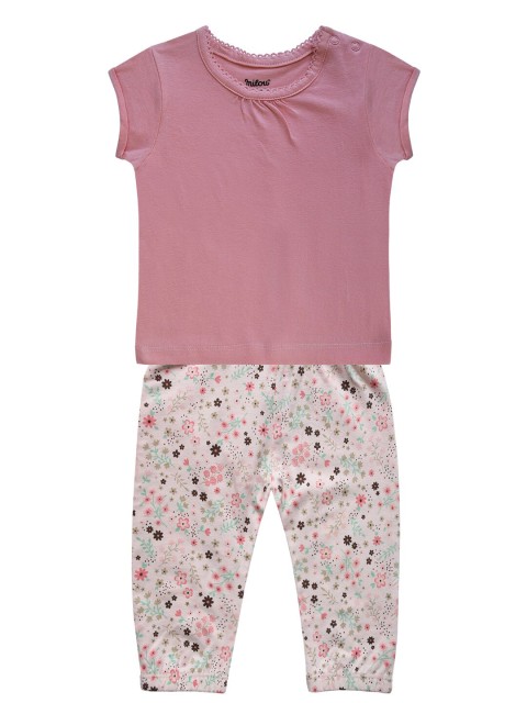 

milou Girls Pink & White Pure Cotton T-shirt with Pyjamas