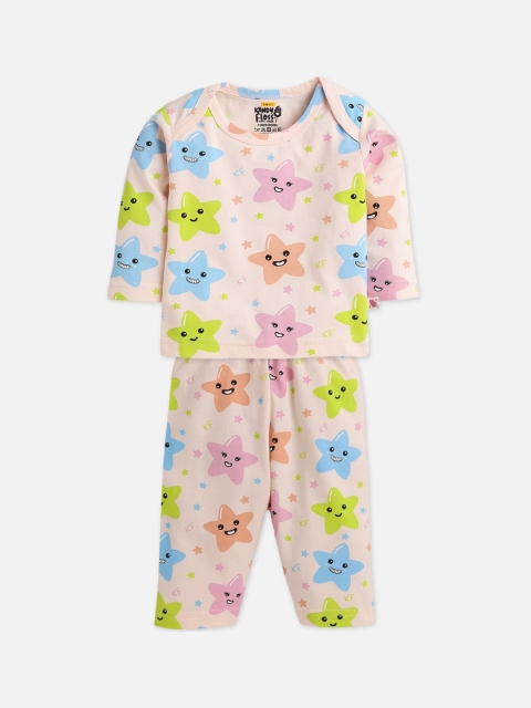 

AMUL Kandyfloss Unisex Kids Peach-Coloured & Blue Printed Pure Cotton Night suit