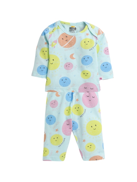 

AMUL Kandyfloss Unisex Kids Blue & Pink Printed Pure Cotton Night suit