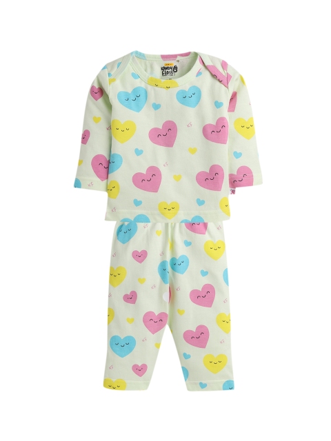 

AMUL Kandyfloss Unisex Kids Green & Pink Pure Cotton Printed Night Suit