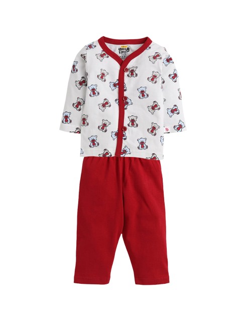 

AMUL Kandyfloss Unisex Kids Red & White Pure Cotton Printed Night Suit
