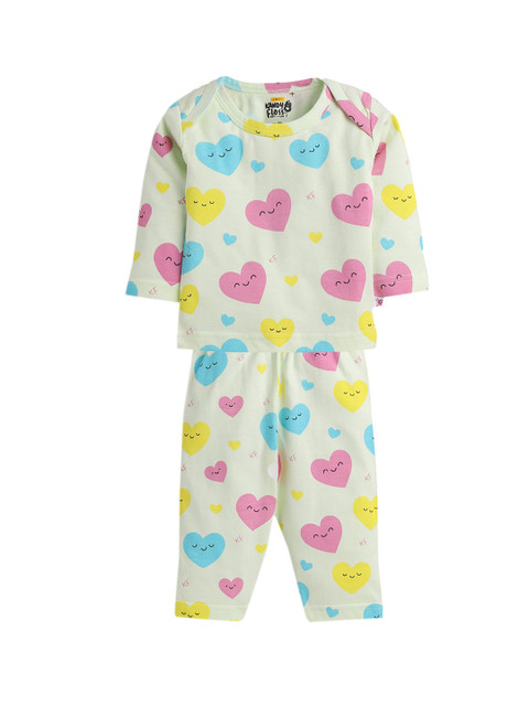 

AMUL Kandyfloss Unisex Kids Green & Pink Pure Cotton Printed Night Suit