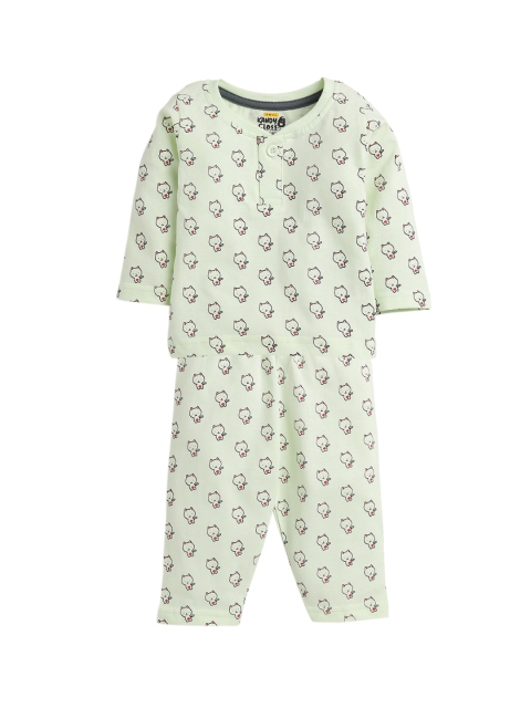 

AMUL Kandyfloss Unisex Kids Green & Black Pure Cotton Printed Night Suit