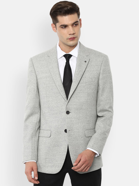 

Louis Philippe Men Grey Self Design Regular Fit Single Breasted Blazer