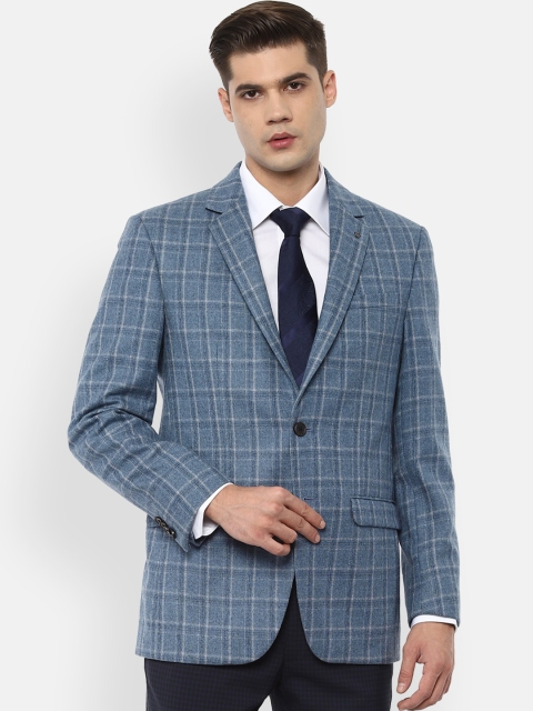 

Louis Philippe Men Blue & White Checked Single-Breasted Formal Blazer