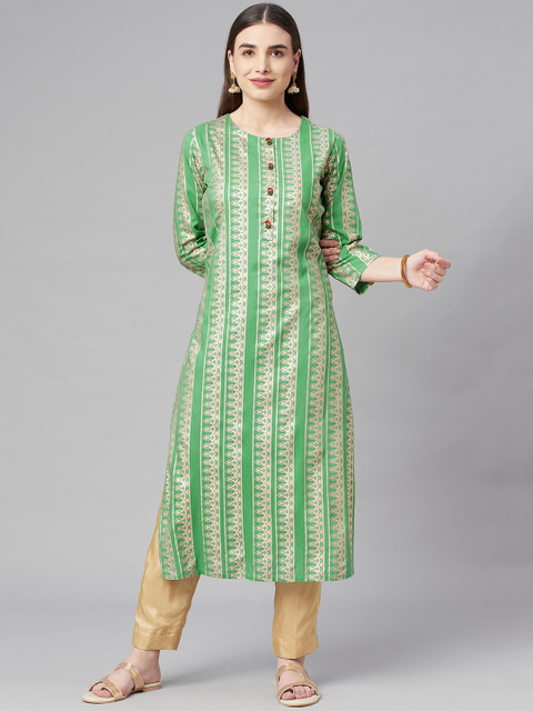 

Nehamta Women Green & Gold-Toned Foil Printed Kurta