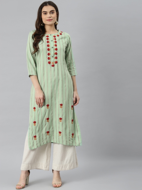 

Nehamta Women Green & Red Striped Kurta