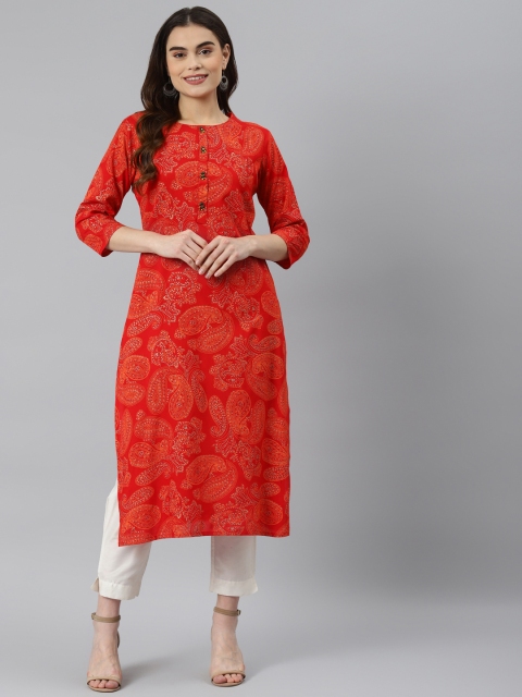 

Nehamta Women Red & Beige Ethnic Motifs Printed Kurta