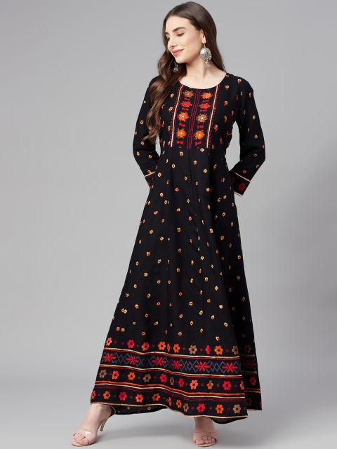 

Nehamta Black & Orange Ethnic Motifs Printed Maxi Ethnic Dress