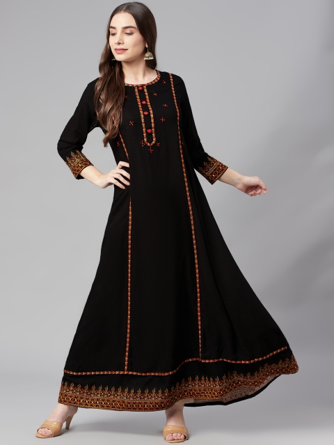 

Nehamta Black & Red Floral Embroidered Ethnic Maxi Dress