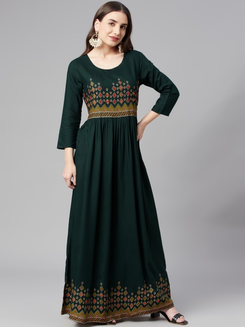 

Nehamta Green Geometric Printed Maxi Ethnic Dress