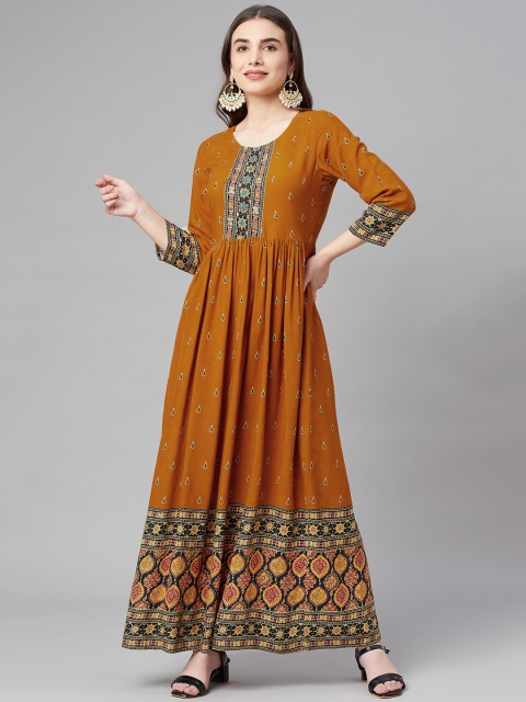

Nehamta Brown & Black Ethnic Motifs Printed Maxi Dress