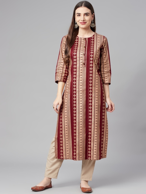 

Nehamta Women Maroon & Pink Striped Kurta