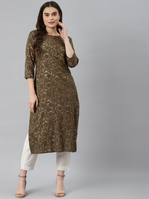 

Nehamta Women Brown & Off-White Floral Printed Kurta