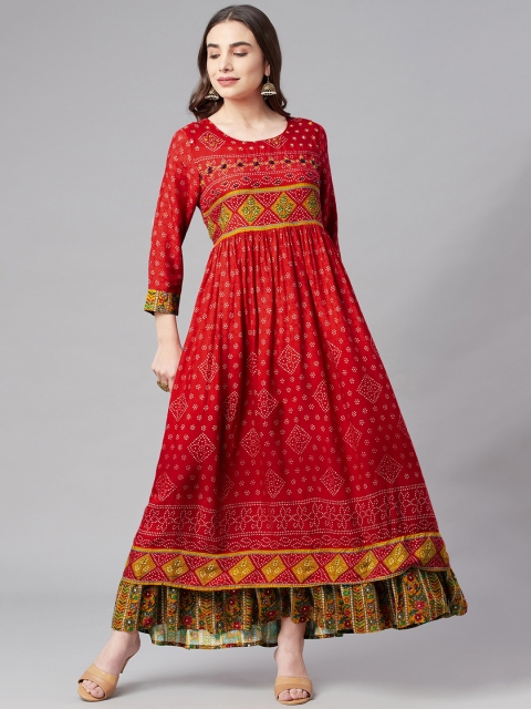 

Nehamta Red & Yellow Ethnic Motifs Printed Maxi Dress