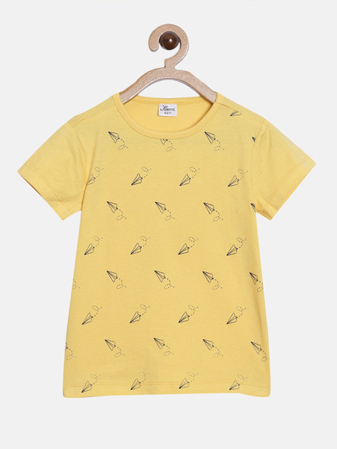 

Kryptic Girls Yellow & Black Printed Pure Cotton T-shirt