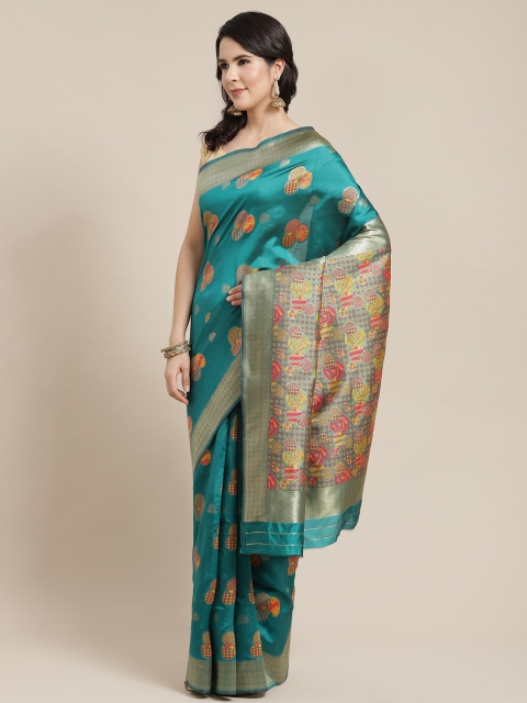 

SHANGRILA Green & Gold-Toned Woven Design Zari Art Silk Saree