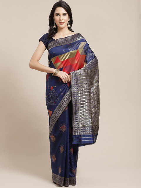 

SHANGRILA Blue & Red Zari Art Silk Saree