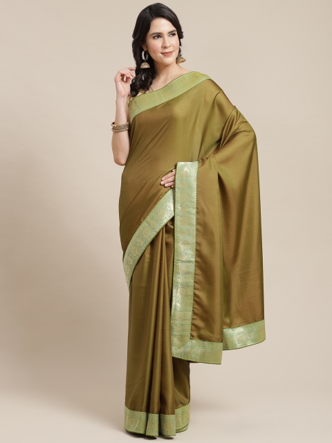 

SHANGRILA Olive Green & Green Zari Art Silk Saree