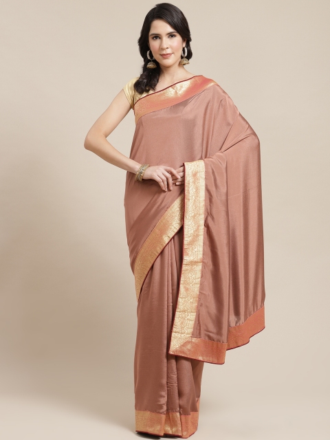 

SHANGRILA Beige & Gold-Toned Zari Art Silk Saree