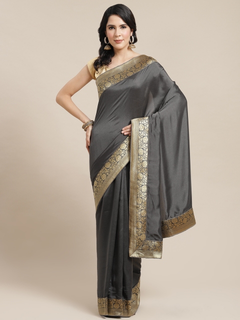 

SHANGRILA Grey & Gold-Toned Zari Art Silk Saree