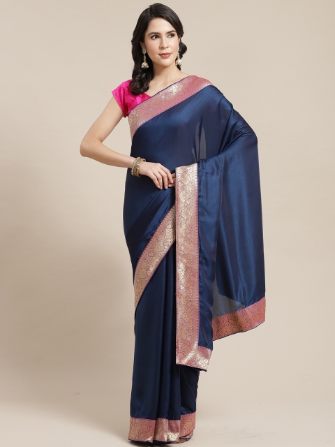 

SHANGRILA Blue & Gold-Toned Woven Design Zari Art Silk Ready to Wear Saree