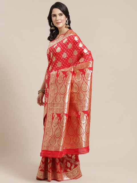 

SHANGRILA Red & Gold-Toned Ethnic Motifs Zari Art Silk Saree