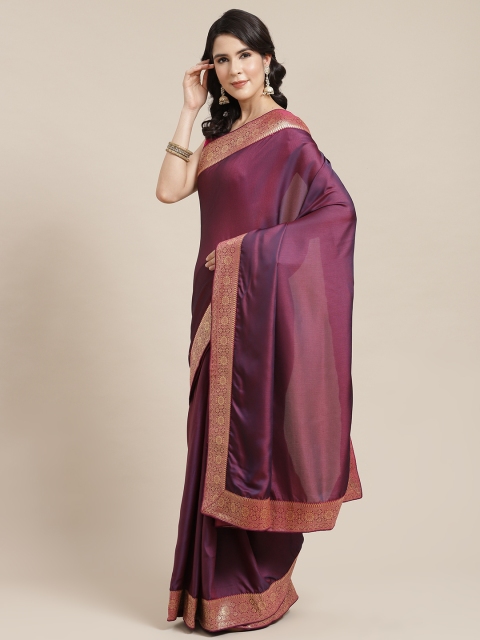 

SHANGRILA Violet & Gold-Toned Zari Art Silk Saree