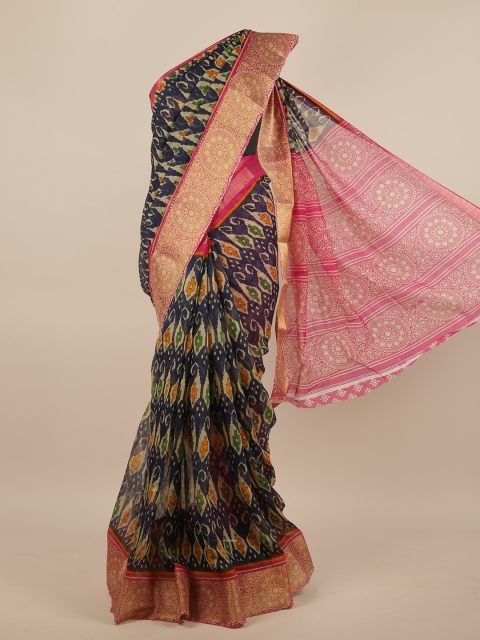 

Pothys Navy Blue & Pink Ethnic Motifs Printed Saree