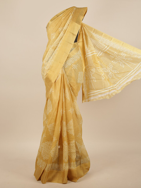 

Pothys Gold-Toned & White Ethnic Motifs Printed Zari Saree