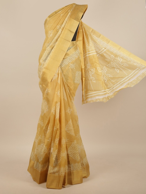 

Pothys Gold-Toned & White Ethnic Motifs Printed Zari Saree
