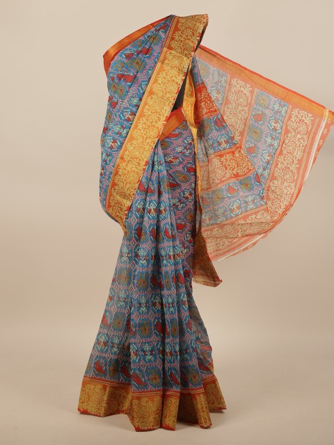 

Pothys Blue & Red Ethnic Motifs Printed Saree