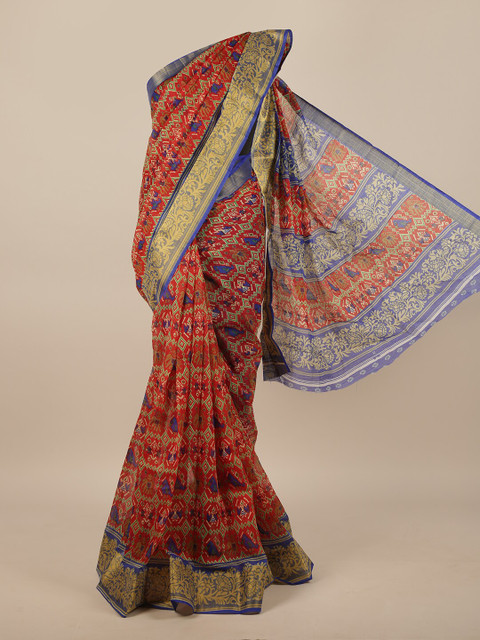 

Pothys Red & Blue Ethnic Motifs Printed Saree