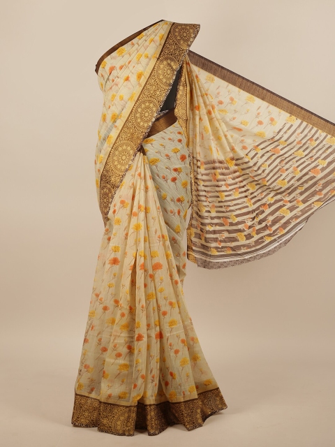 

Pothys Cream-Coloured & Yellow Floral Printed Saree