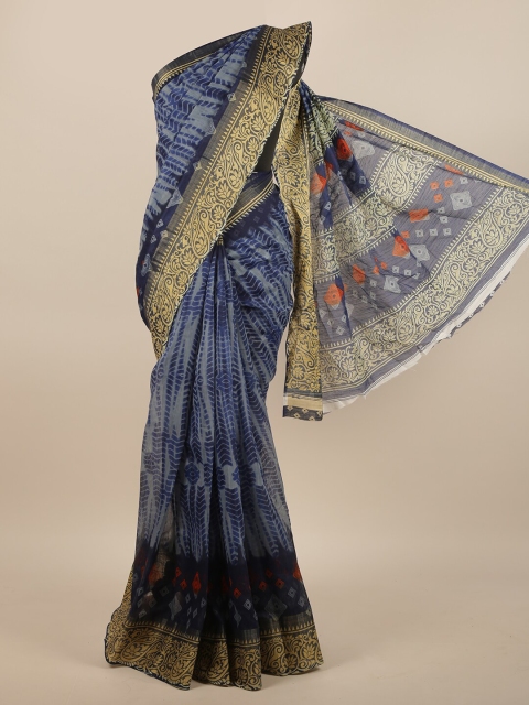 

Pothys Navy Blue & Gold-Toned Printed Saree
