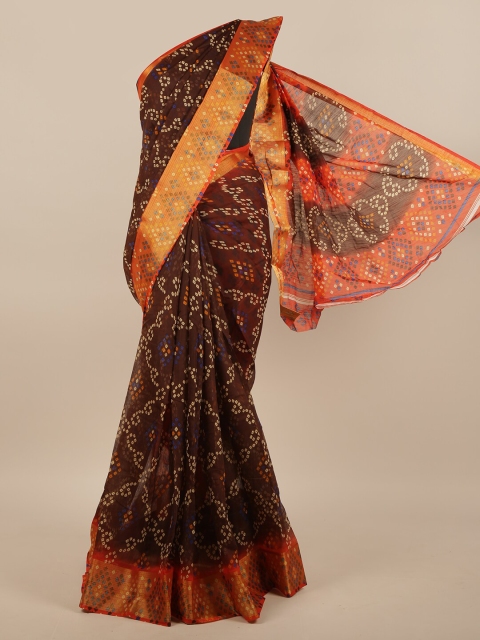 

Pothys Brown & Orange Geometric Printed Saree